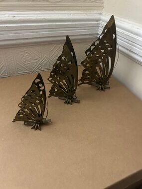 Brass Butterfly Napkin/Note Holders - Set of 3. Vintage 1970’s